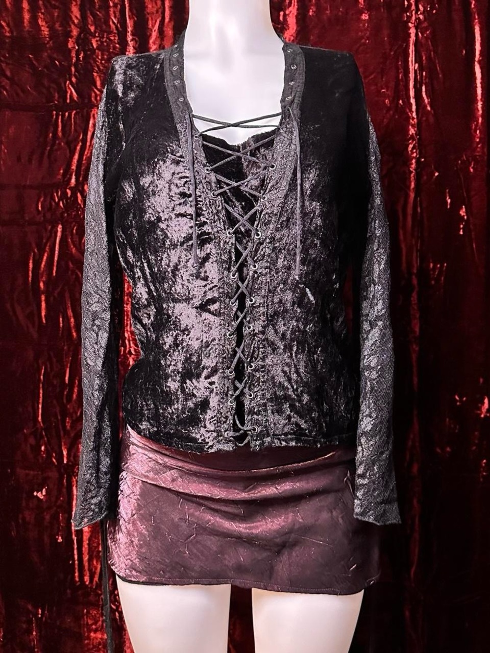 Vintage Angie Goth Velvet Lace-Up Top 🖤 - Picture 3 of 8
